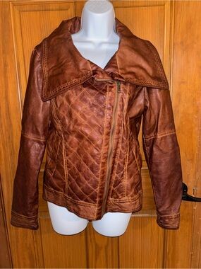 Guess Women's Brown Faux  Leather Quilted Jacket